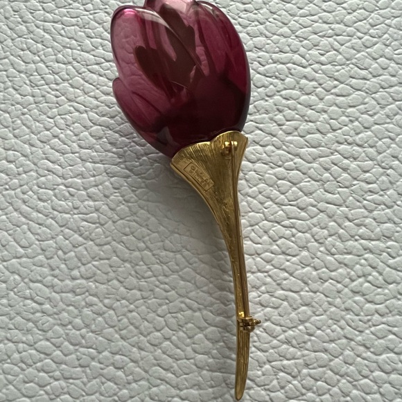 PURPLE IRIS FLOWER NOLAN MILLER SIGNED LUCITE RHINESTONE BROOCH PIN VINTAGE - Picture 4 of 5